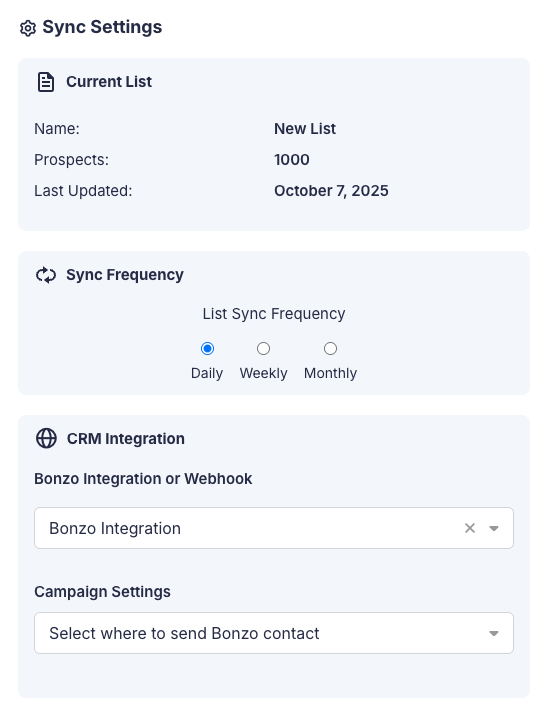 Sync Settings Modal